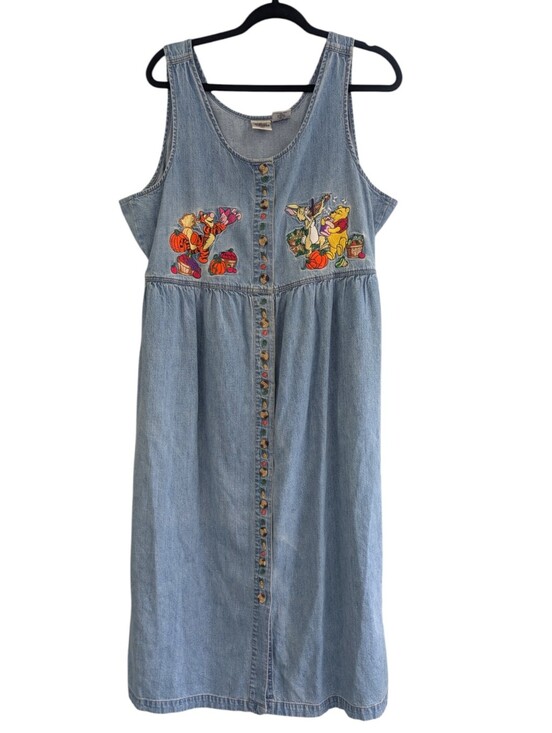 Disney Dresses & Skirts - The Disney Catalog Vintage Fall Winnie the Pooh Denim Embroidered Button Dress
